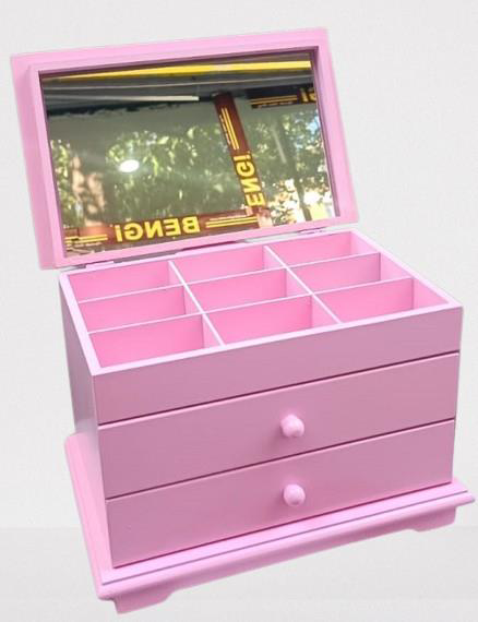 Hobi ERDL Takı Şifonyer 90390 Makyaj Kutu 2Çekmc Ayna Parlak Pemb