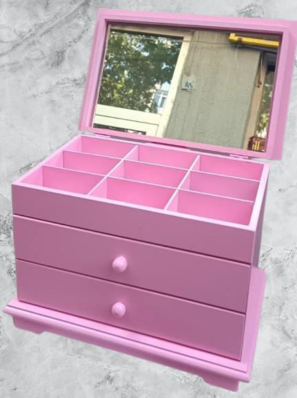 Hobi ERDL Takı Şifonyer 90390 Makyaj Kutu 2Çekmc Ayna Parlak Pemb