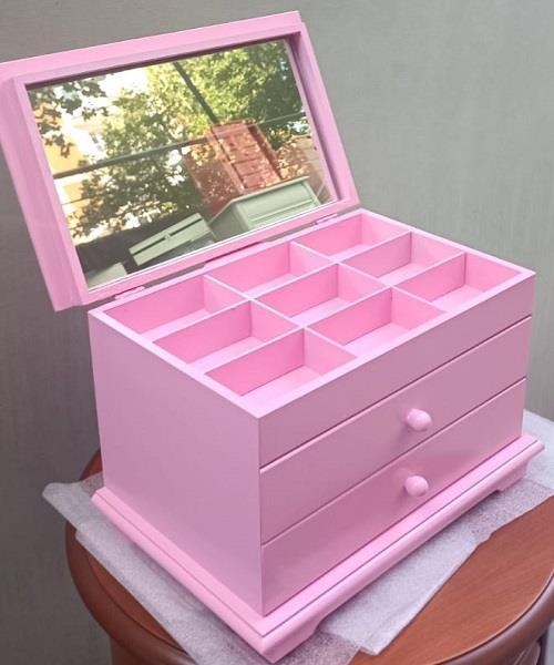 Hobi ERDL Takı Şifonyer 90390 Makyaj Kutu 2Çekmc Ayna Parlak Pemb