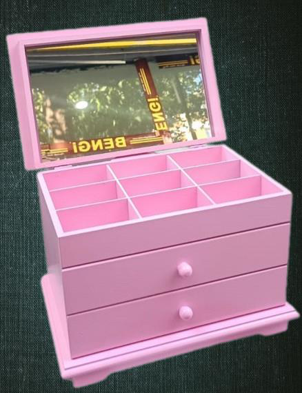 Hobi ERDL Takı Şifonyer 90390 Makyaj Kutu 2Çekmc Ayna Parlak Pemb