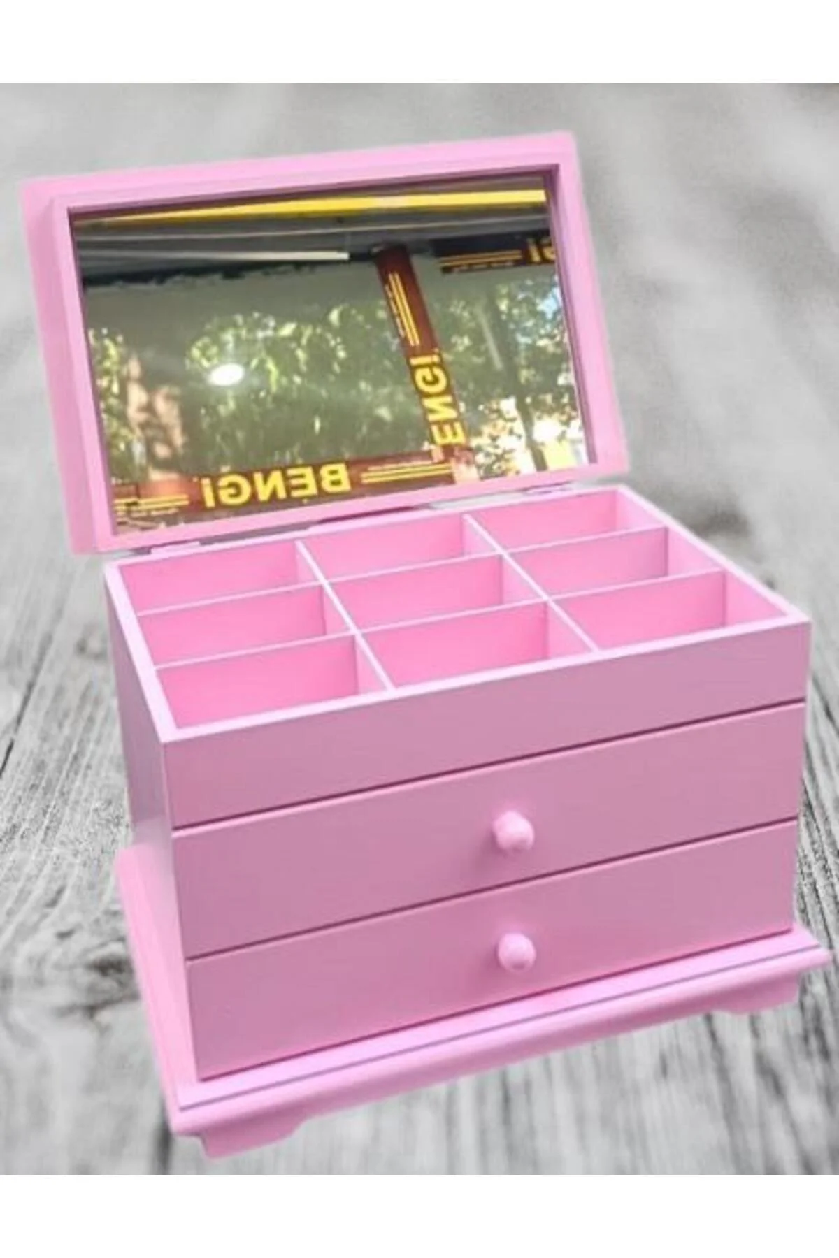 Hobi ERDL Takı Şifonyer 90390 Makyaj Kutu 2Çekmc Ayna Parlak Pembe Lake Ahşp MDF Hobi ERDL Takı Şifonyer 90390 Makyaj Kutu 2Çekmc Ayna Parlak Pembe Lake Ahşp MDF