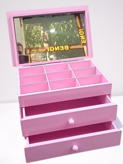 Hobi ERDL Takı Şifonyer 90390 Makyaj Kutu 2Çekmc Ayna Parlak Pemb