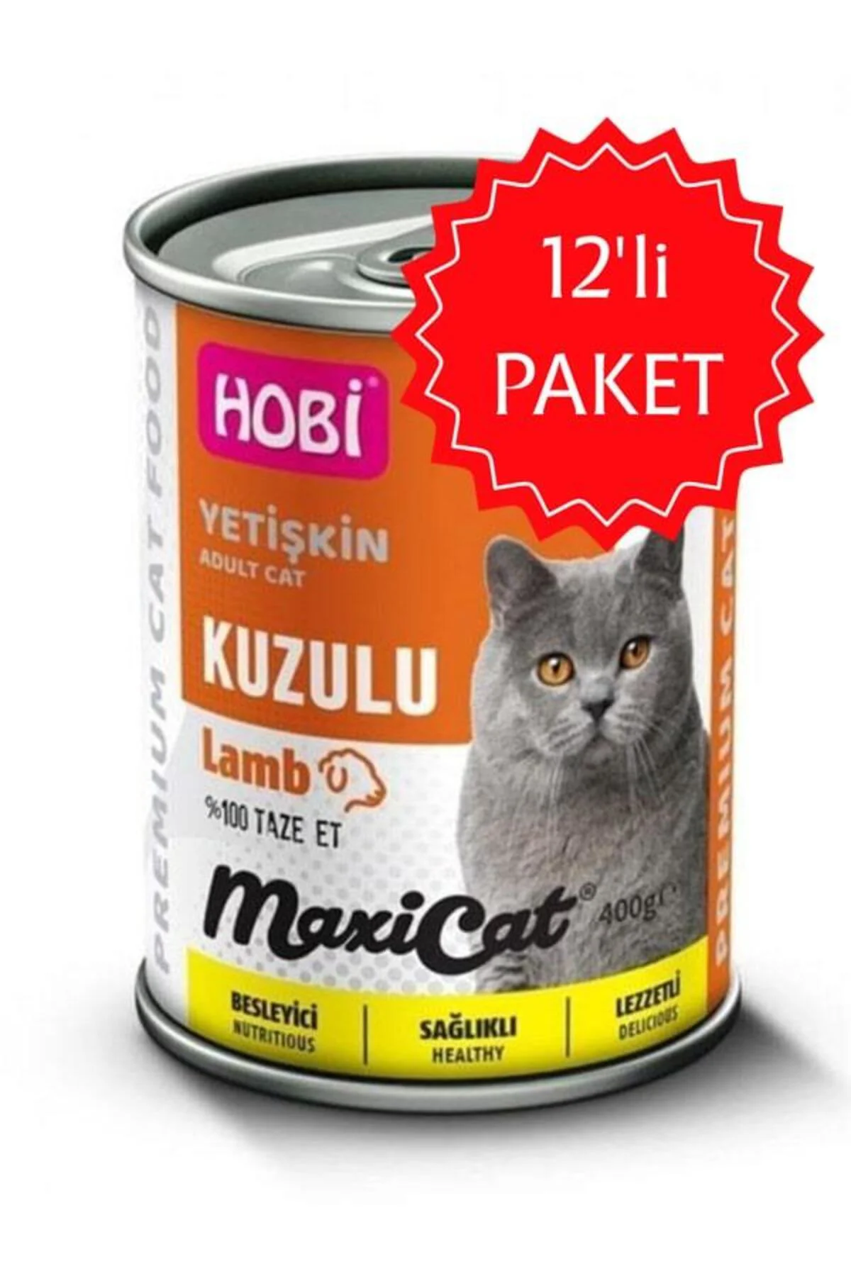 Hobi Maxicat Kuzu Etli Yetişkin Kedi Konservesi 400 gr 12'li Paket