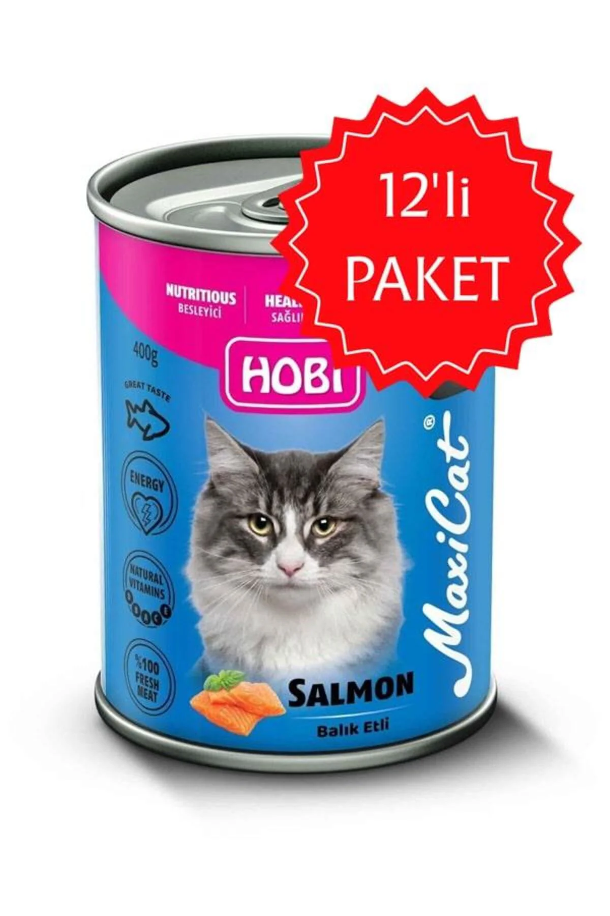 HOBİ Maxicat Somonlu Kedi Konserve 400 Gr 12'li Paket