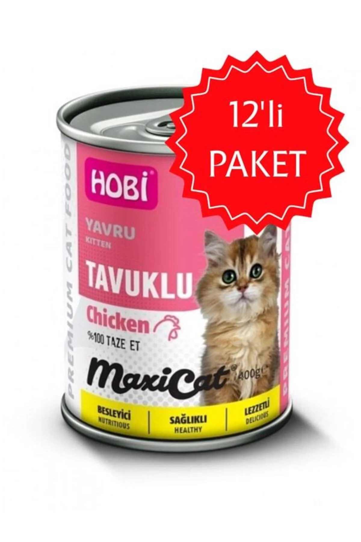 Hobi Maxicat Tavuklu Yavru Kedi Konservesi 400 gr 12'li Paket