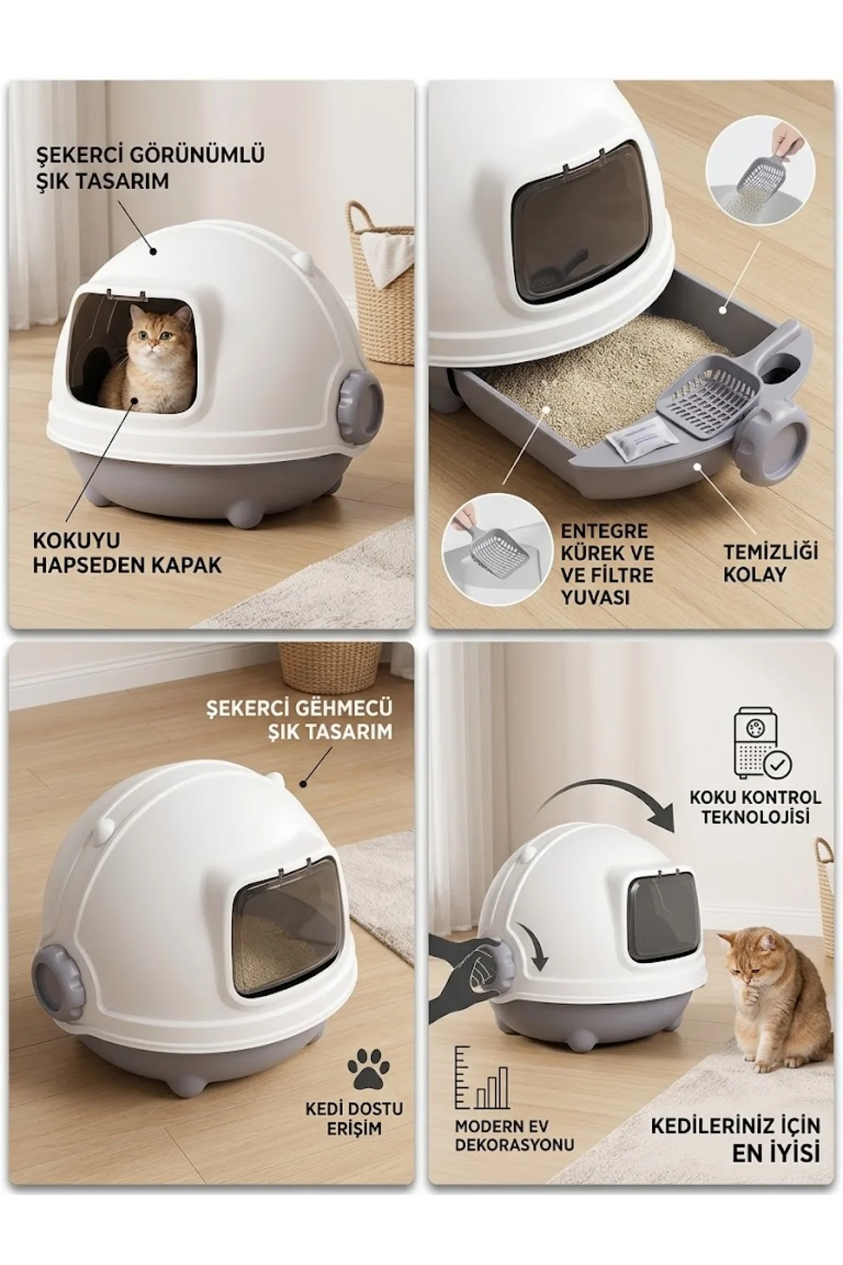Hobi MSP-109 Premium Kapalı Kedi Tuvaleti | Modern Küre Tasarım ve Şeffaf Kapak