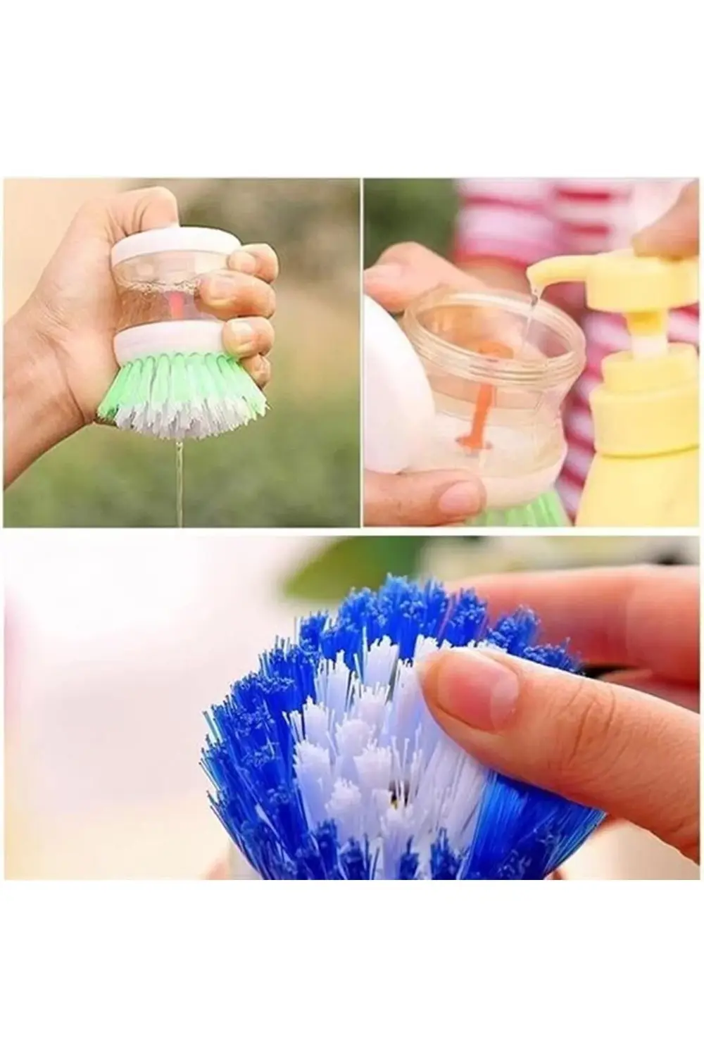 HOBİBAHÇEM® Deterjan Hazneli Kolay Bulaşık Yıkama Fırçası Bulaşık