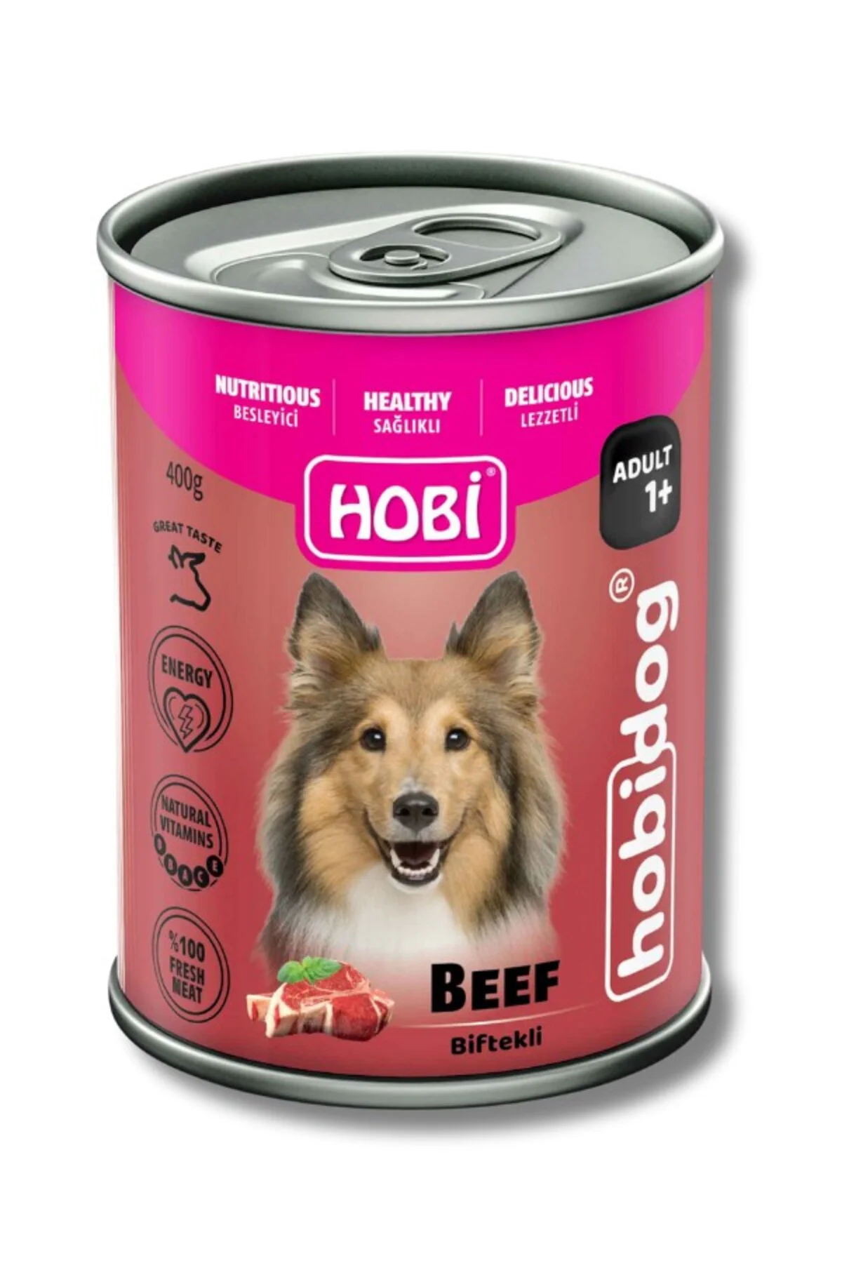 Hobidog Biftekli Yetişkin Köpek Konservesi 400 Gr x 6 Adet | Tam 