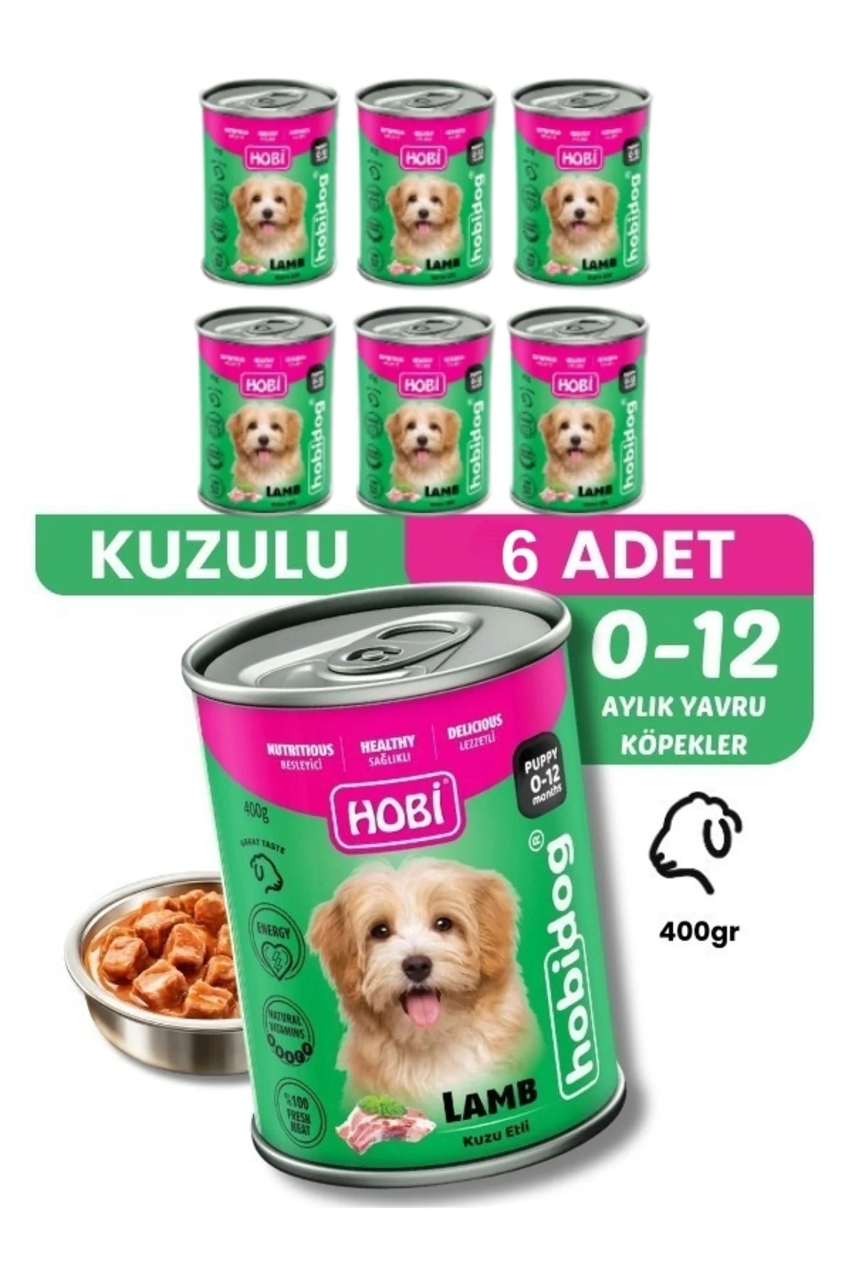 Hobidog Kuzu Etli Yavru Köpek Konservesi 400 Gr x 6 Adet | Tam ve