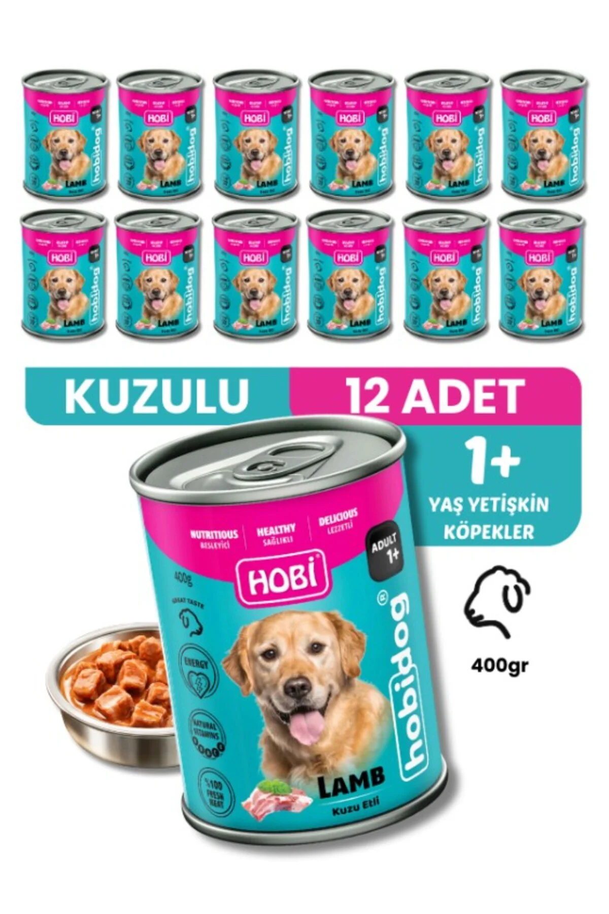 Hobidog Kuzu Etli Yetişkin Köpek Konservesi 400 Gr x 12 Adet | Ta