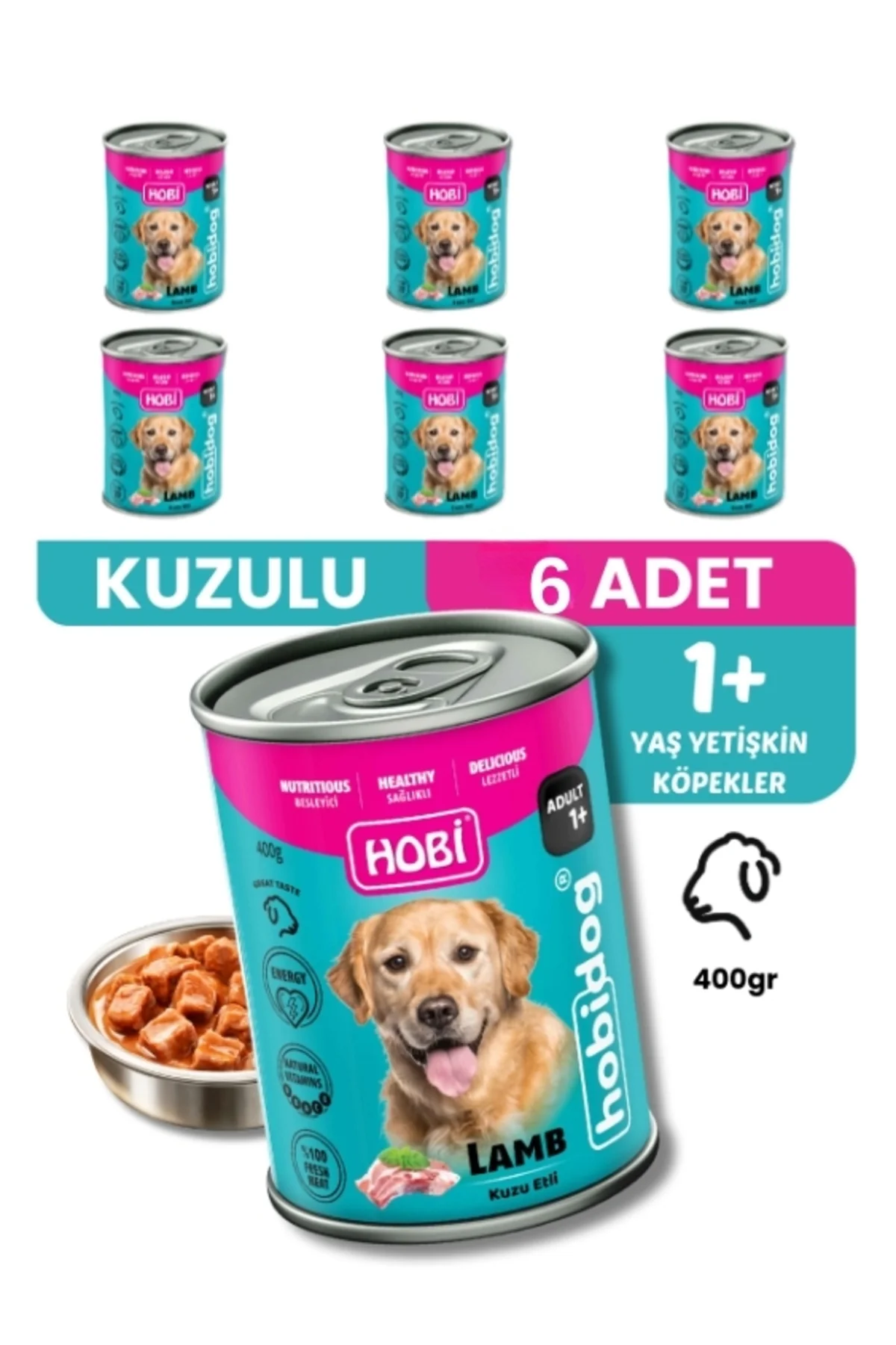 Hobidog Kuzu Etli Yetişkin Köpek Konservesi 400 Gr x 6 Adet | Tam