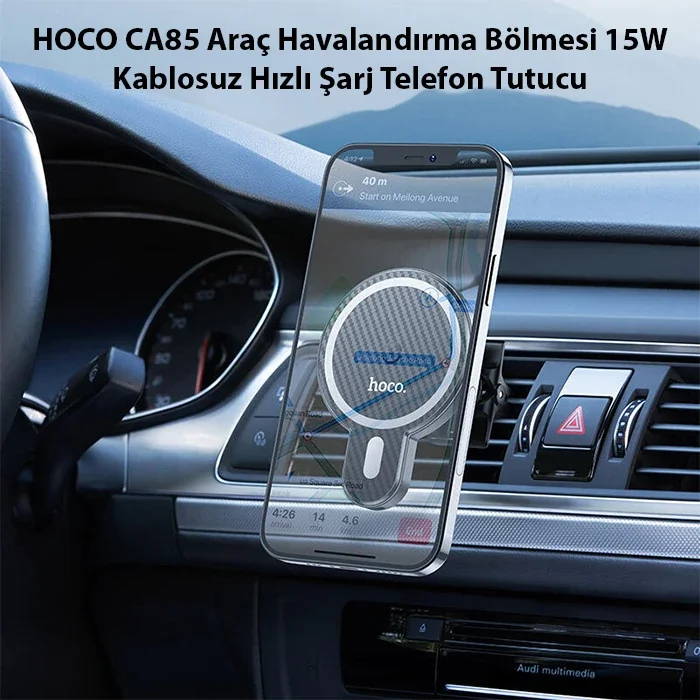 HOCO CA85 Araç Havalandırma Bölmesi 15W Kablosuz Hızlı Şarj Telefon Tutucu-1852 HOCO CA85 Araç Havalandırma Bölmesi 15W Kablosuz Hızlı Şarj Telefon Tutucu-1852