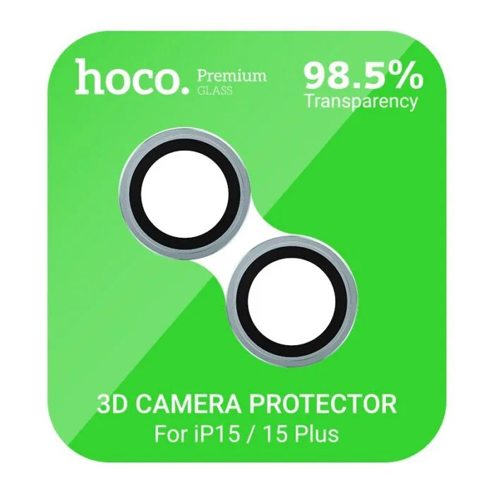 HOCO Crystal Clear iPhone 15-15 Plus HD 3D Metal Çerçeveli Kamera Koruyucu Lens-1852