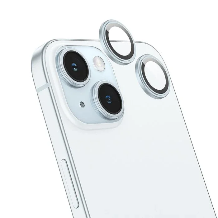 HOCO Crystal Clear iPhone 15-15 Plus HD 3D Metal Çerçeveli Kamera Koruyucu Lens-1852