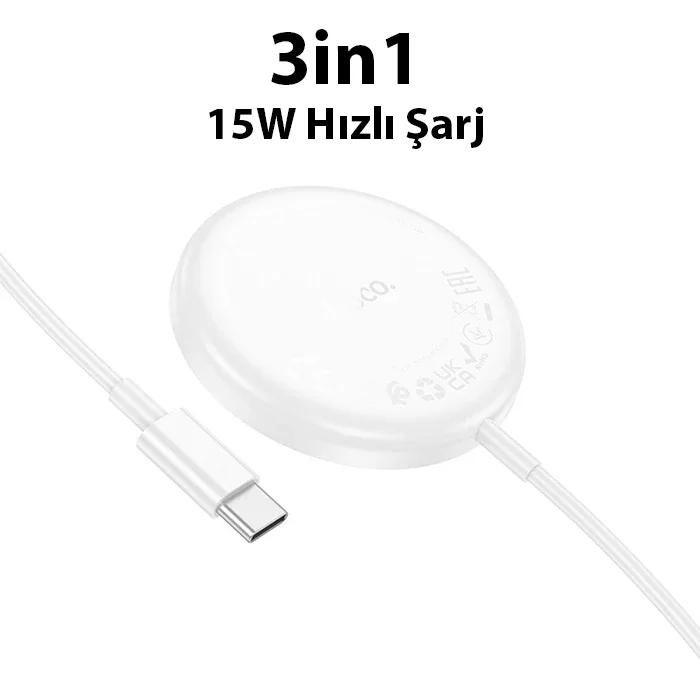HOCO CW50 15W AirPods + Apple Watch+iPhone 3in1 Kablosuz Manyetik Hızlı Şarj Aleti-1852