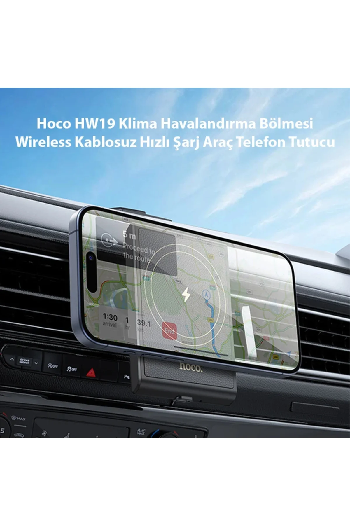 Hoco HW19 Klima Havalandırma Bölmesi Wireless Kablosuz Hızlı Şarj Araç Telefon Tutucu-(5775) HBTKN-P