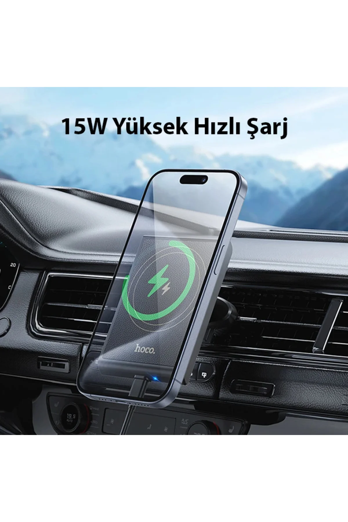Hoco HW19 Klima Havalandırma Bölmesi Wireless Kablosuz Hızlı Şarj Araç Telefon Tutucu-(5775) HBTKN-P