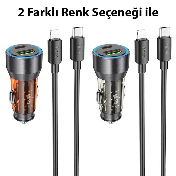 HOCO NZ12A Action PD43W USB + Type-C Araç Çakmaklık Hızlı Şarj Aleti + Type-C to iPhone Lightning Ka-1852 HOCO NZ12A Action PD43W USB + Type-C Araç Çakmaklık Hızlı Şarj Aleti + Type-C to iPhone Lightning Ka-1852