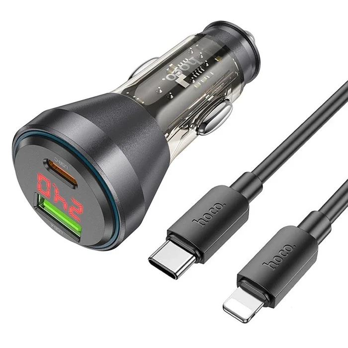 HOCO NZ12B Unimpeded PD48W USB + Type-C Araç Çakmaklı Hızlı Şarj Aleti + Type-C to iPhone Kablo-1852 HOCO NZ12B Unimpeded PD48W USB + Type-C Araç Çakmaklı Hızlı Şarj Aleti + Type-C to iPhone Kablo-1852