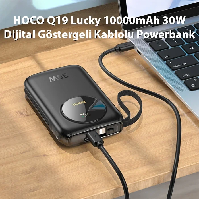 HOCO Q19 Lucky 10000mAh 30W Dijital Göstergeli Kablolu Powerbank-1852