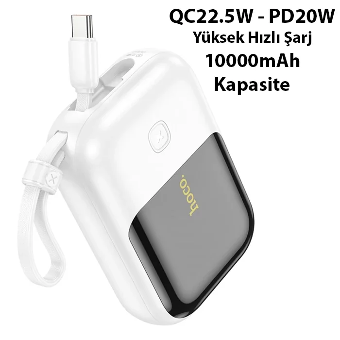 Hoco Q20 Fountain 10000mAh Hızlı Şarj Powerbank - 22.5W PD Kablolu + Dijital Gösterge