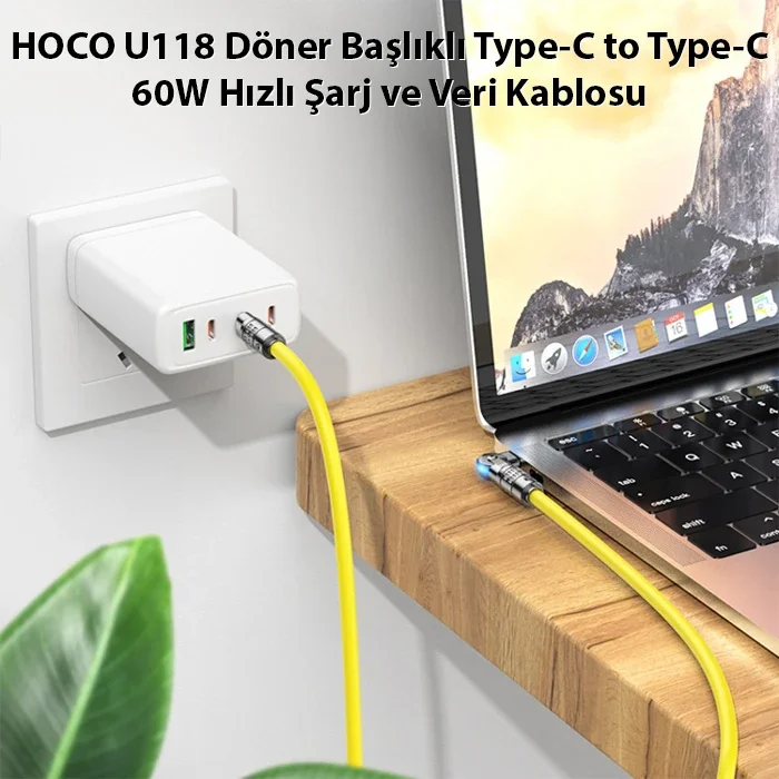 HOCO U118 Döner Başlıklı Type-C to Type-C 60W Hızlı Şarj ve Veri Kablosu-1852 HOCO U118 Döner Başlıklı Type-C to Type-C 60W Hızlı Şarj ve Veri Kablosu-1852