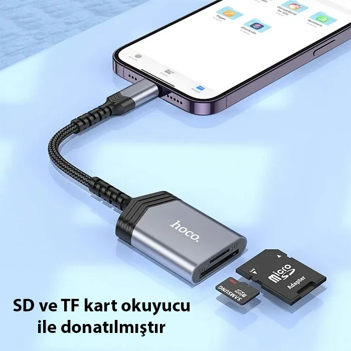 Hoco UA25 2-in-1 İPhone Lightning Kart Okuyucu-1852 Hoco UA25 2-in-1 İPhone Lightning Kart Okuyucu-1852