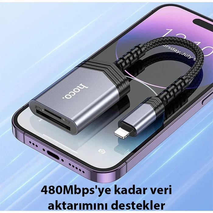 Hoco UA25 2-in-1 İPhone Lightning Kart Okuyucu-1852 Hoco UA25 2-in-1 İPhone Lightning Kart Okuyucu-1852