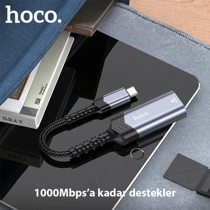 Hoco UA26 Type-c OTG RJ45 İnternet Adaptörü Dönüştürücü 1000 Mbps-1852