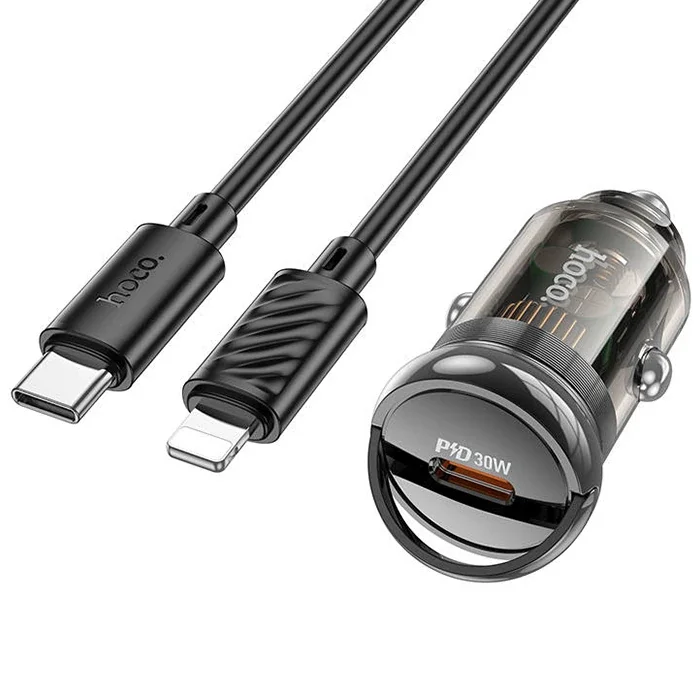 HOCO Z53 Sight Single PD30W Type-C Girişli Araç Çakmaklık Hızlı Şarj Aleti + Type-C to iPhone Lightn-1852