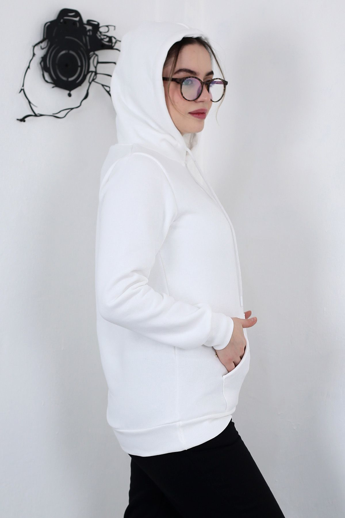 Hebb Club Hodies Winter Kapşonlu Kanguru Cep 3 İplik Puf Yumuşacık (İçi Pol