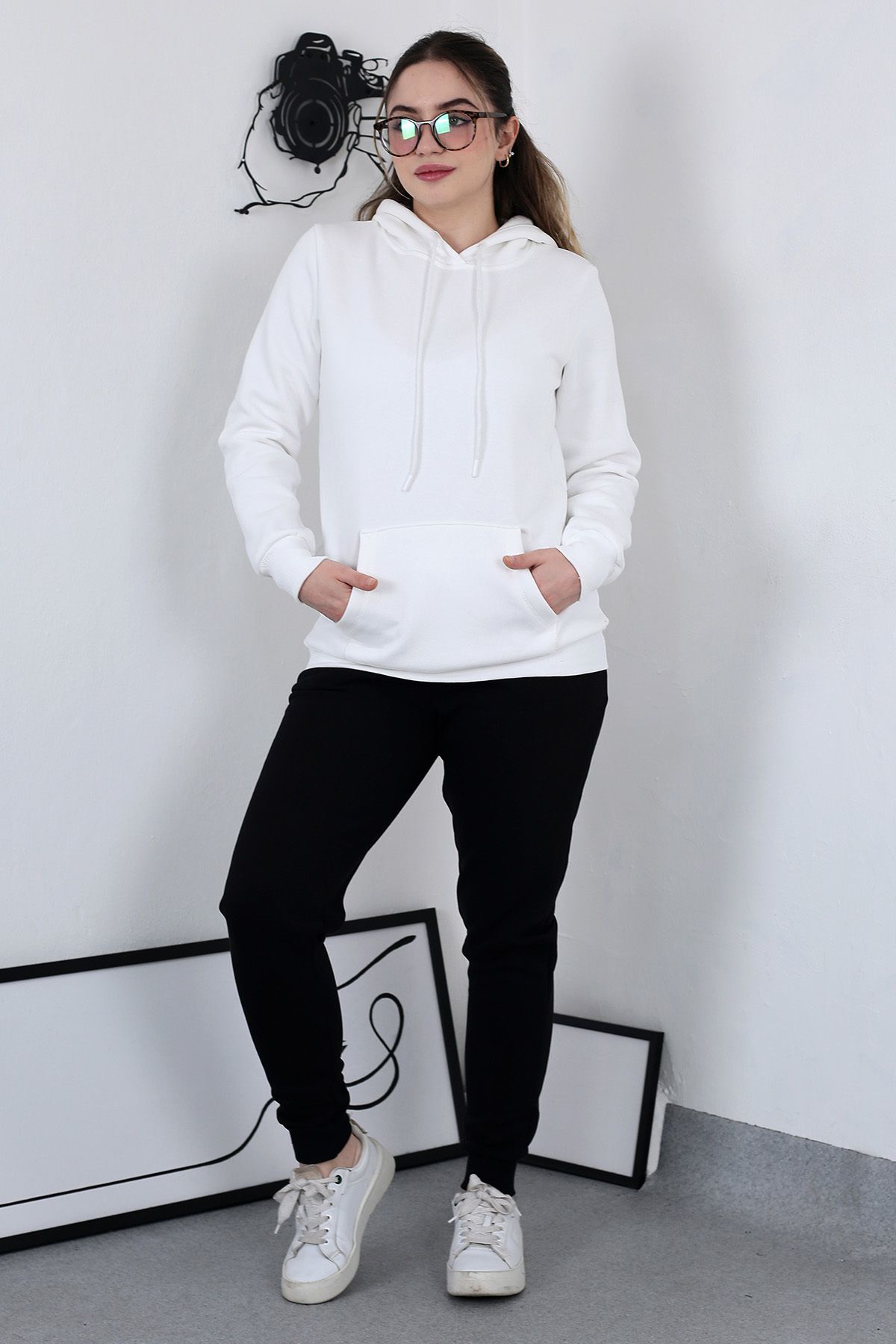 Hebb Club Hodies Winter Kapşonlu Kanguru Cep 3 İplik Puf Yumuşacık (İçi Pol