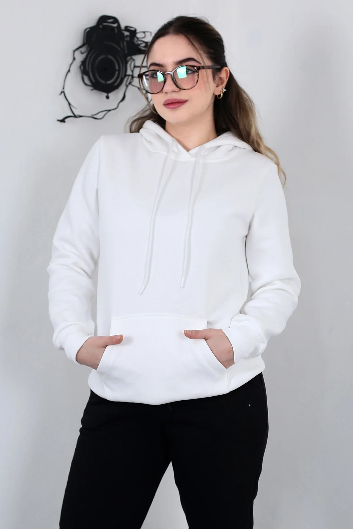Hodies Winter Kapşonlu Kanguru Cep 3 iplik Puf Yumuşacık (İçi Pol