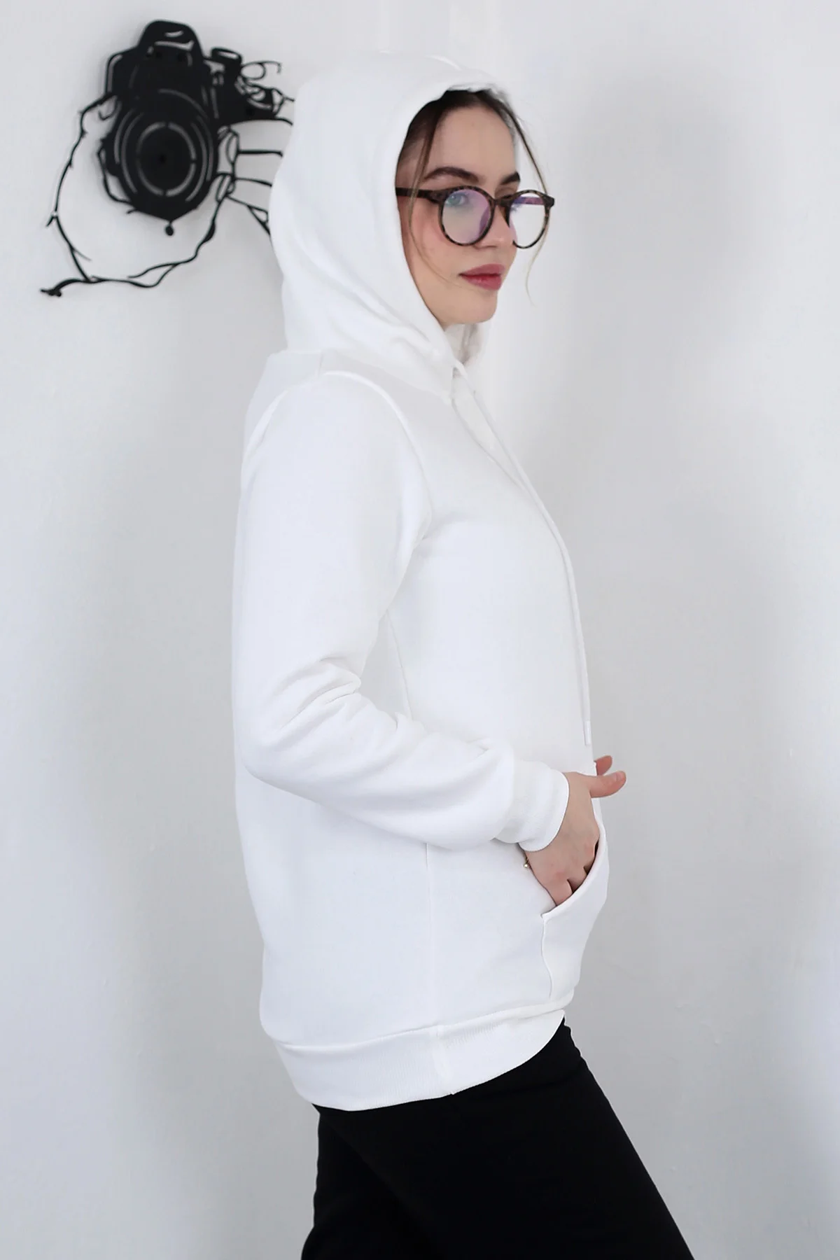 Hodies Winter Kapşonlu Kanguru Cep 3 iplik Puf Yumuşacık (İçi Pol