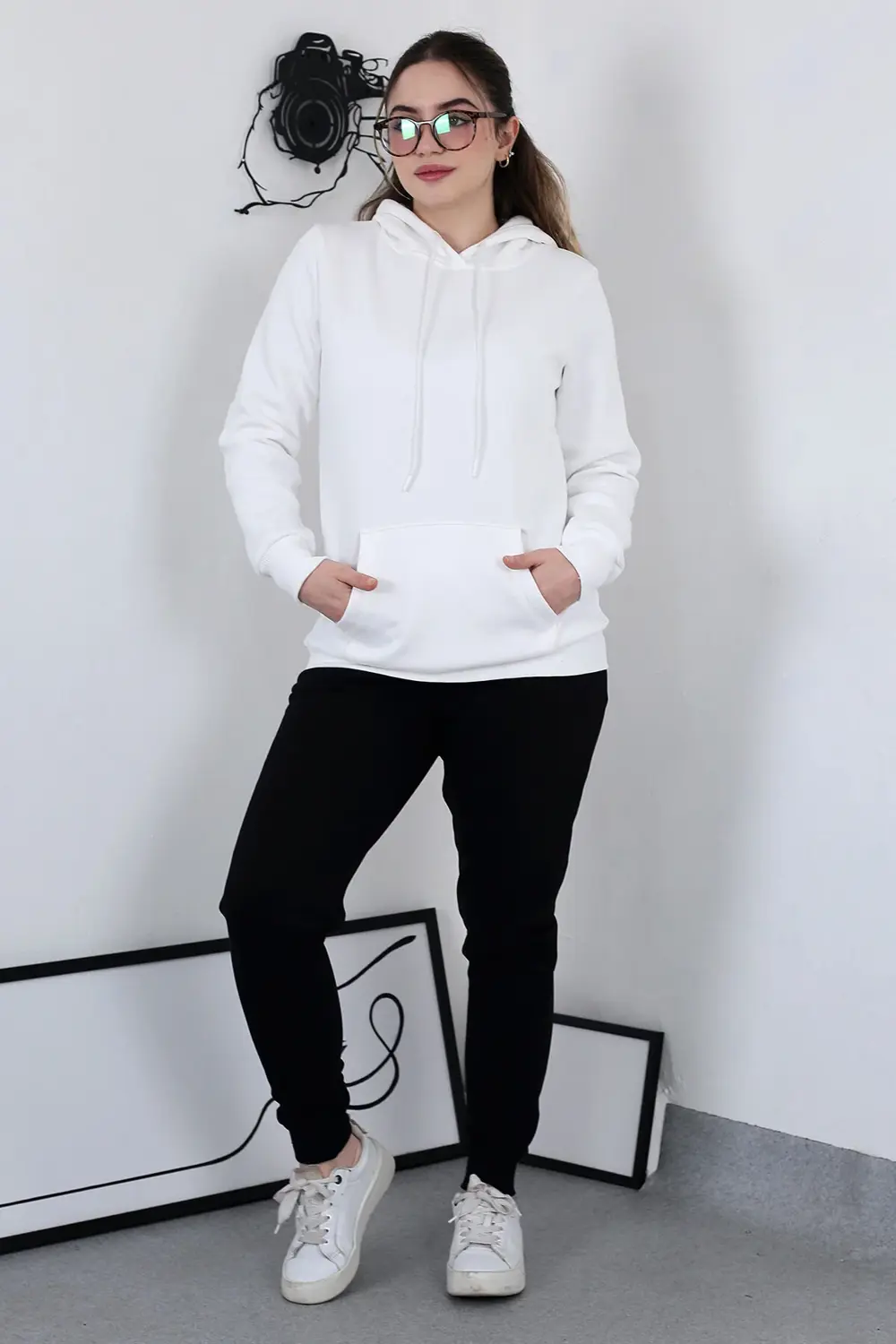 Hodies Winter Kapşonlu Kanguru Cep 3 iplik Puf Yumuşacık (İçi Pol