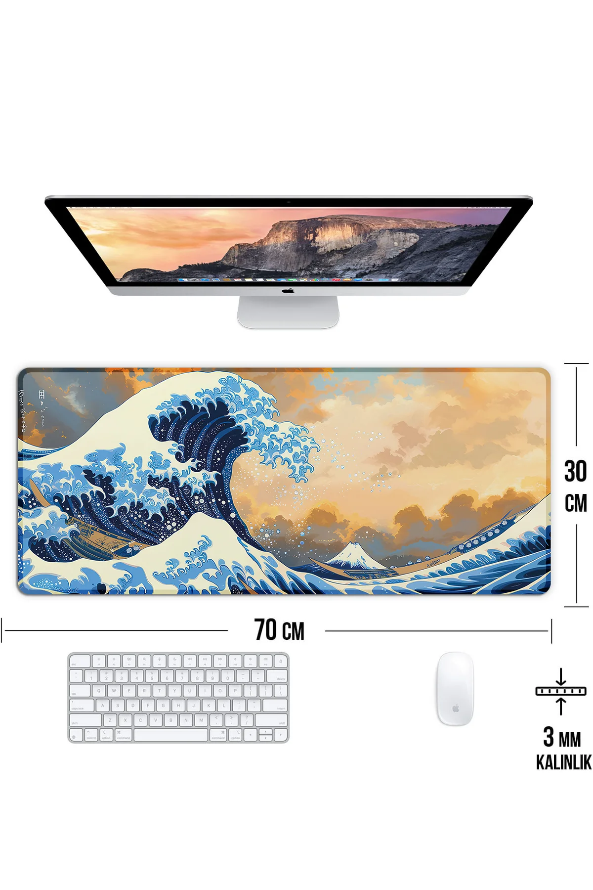 Hokusai Japon Dalgalar Oyun Gaming Klavye Mouse Pad Masa Matı 70x