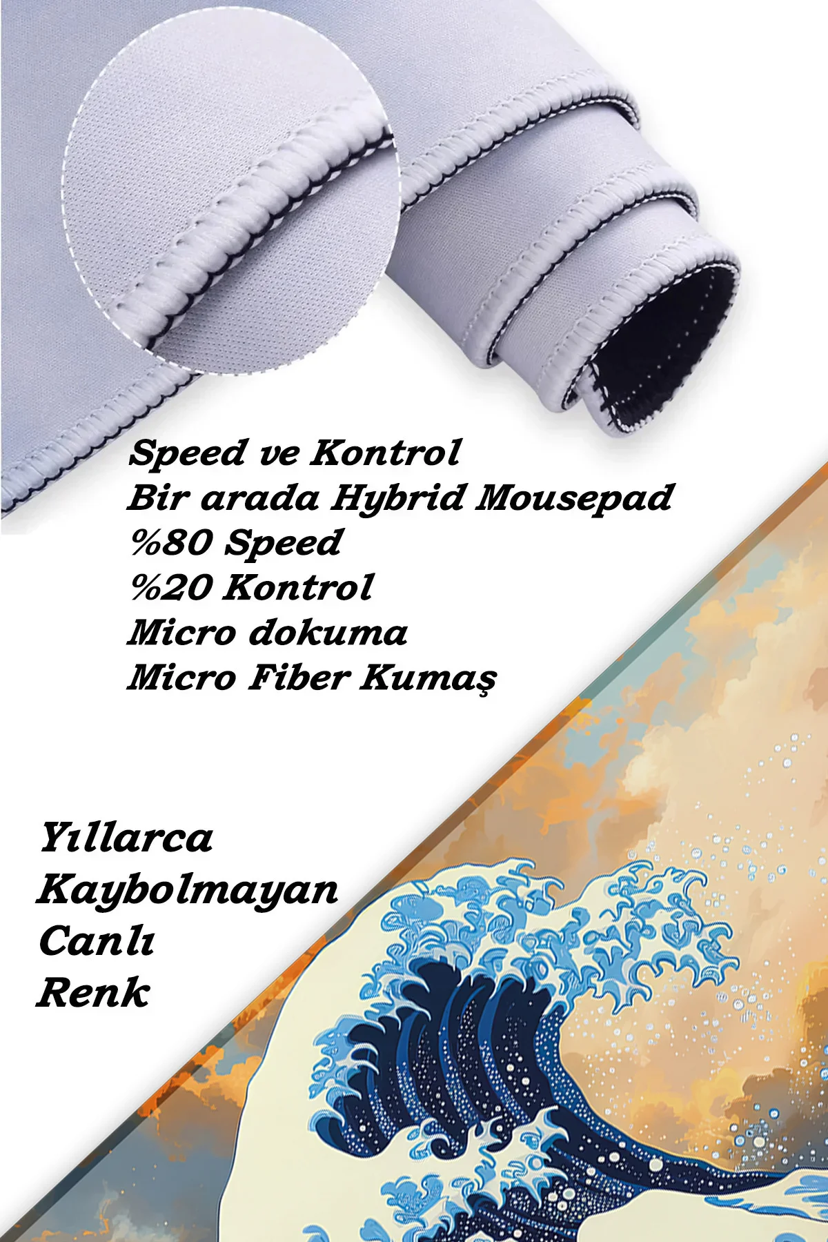 Hokusai Japon Dalgalar Oyun Gaming Klavye Mouse Pad Masa Matı 70x