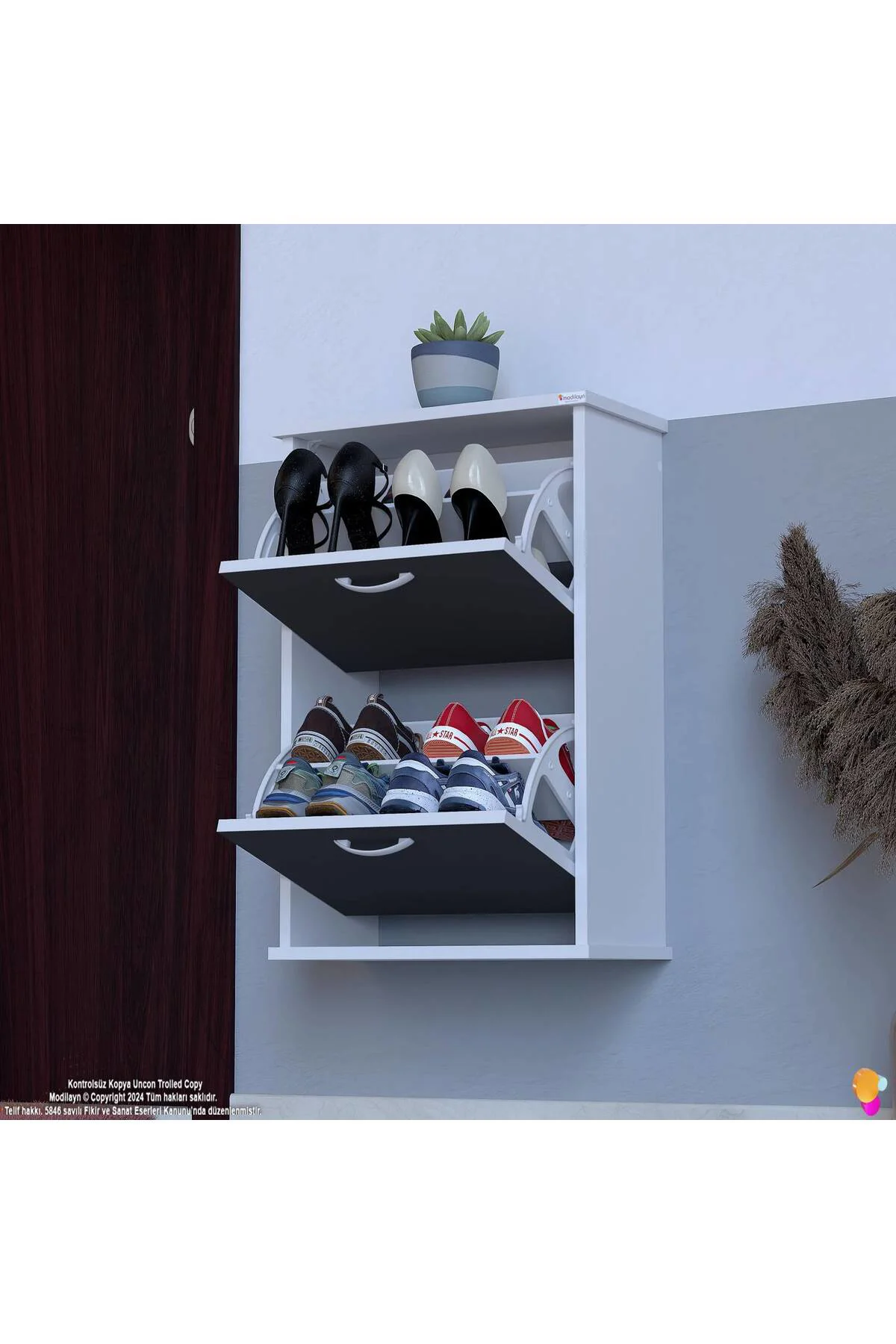 Holen Antrasit Renk Ayakkabılık 2 Düşer Kapak 52 cm Genişlik Kapı