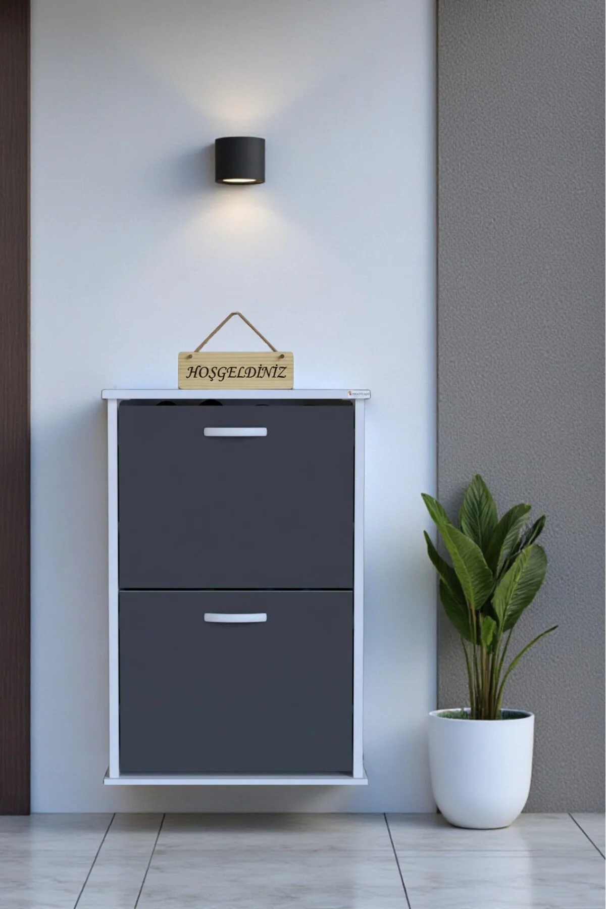 Holen Antrasit Renk Ayakkabılık 2 Düşer Kapak 52 cm Genişlik Kapı