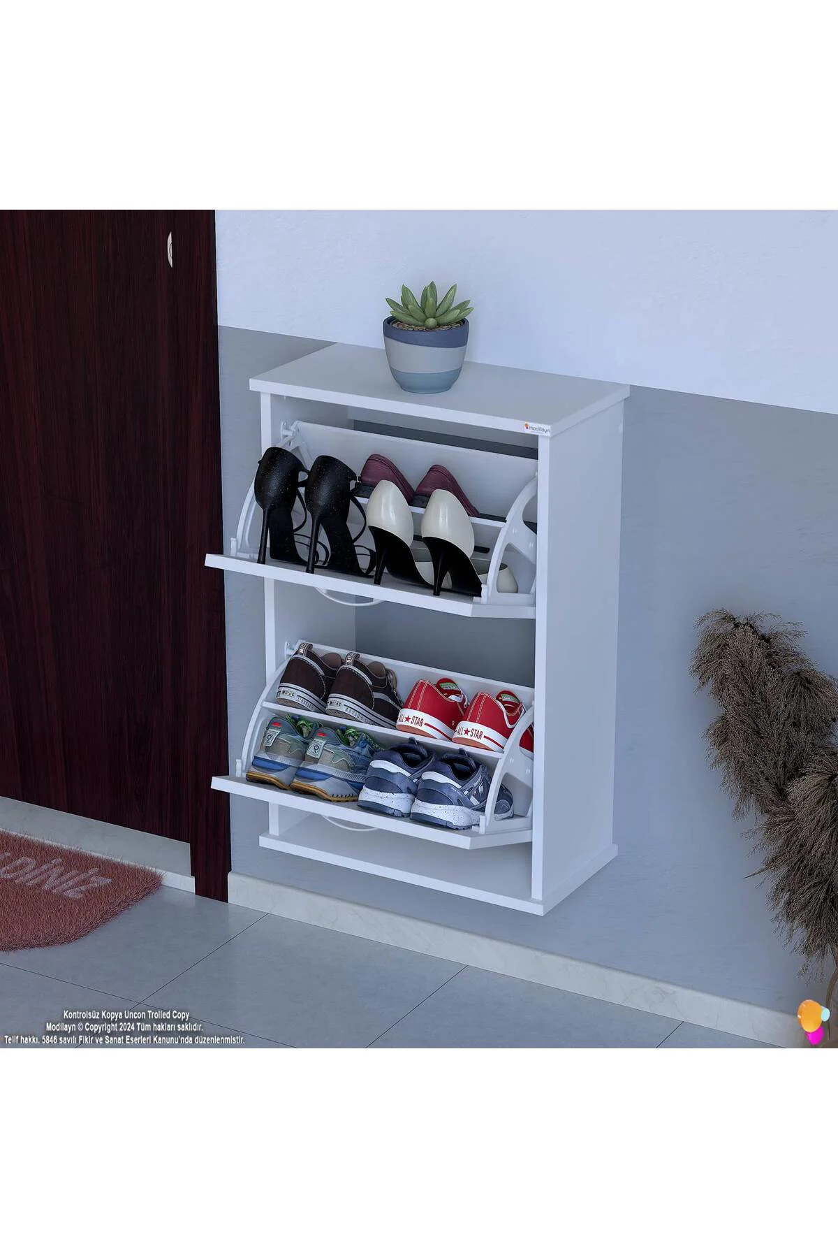 Holen Beyaz Renk Ayakkabılık 2 Düşer Kapak 52 cm Genişlik Kapı Ön Holen Beyaz Renk Ayakkabılık 2 Düşer Kapak 52 cm Genişlik Kapı Ön