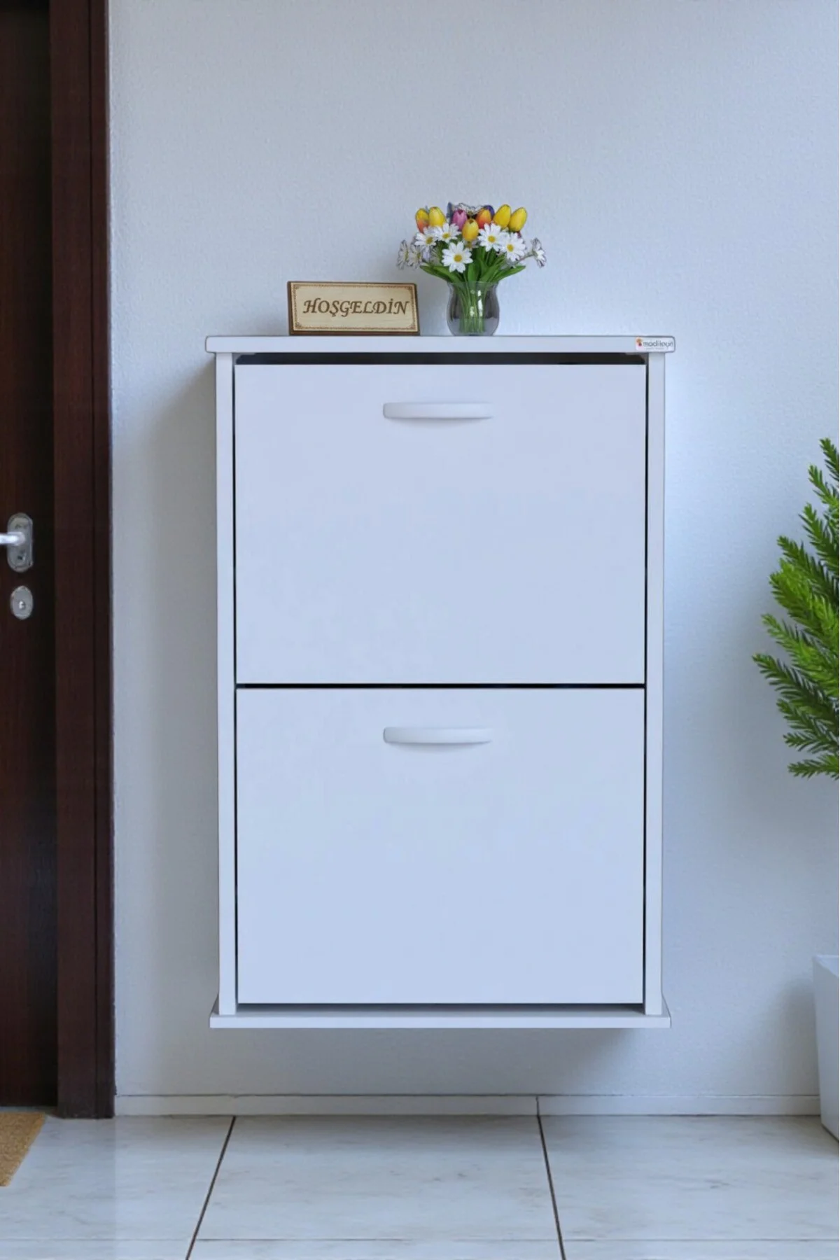 Holen Beyaz Renk Ayakkabılık 2 Düşer Kapak 52 cm Genişlik Kapı Ön Holen Beyaz Renk Ayakkabılık 2 Düşer Kapak 52 cm Genişlik Kapı Ön