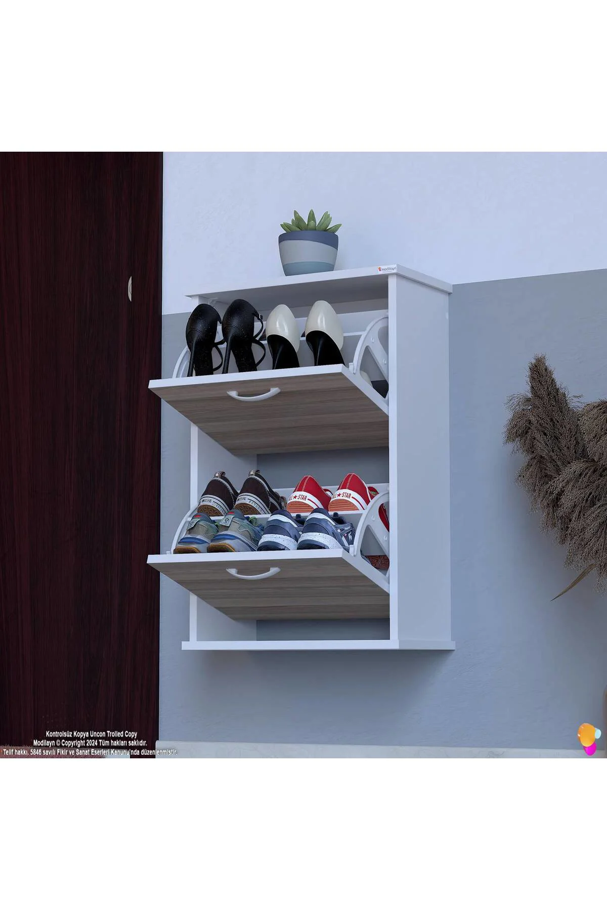 Holen Cordoba Renk Ayakkabılık 2 Düşer Kapak 52 cm Genişlik Kapı 