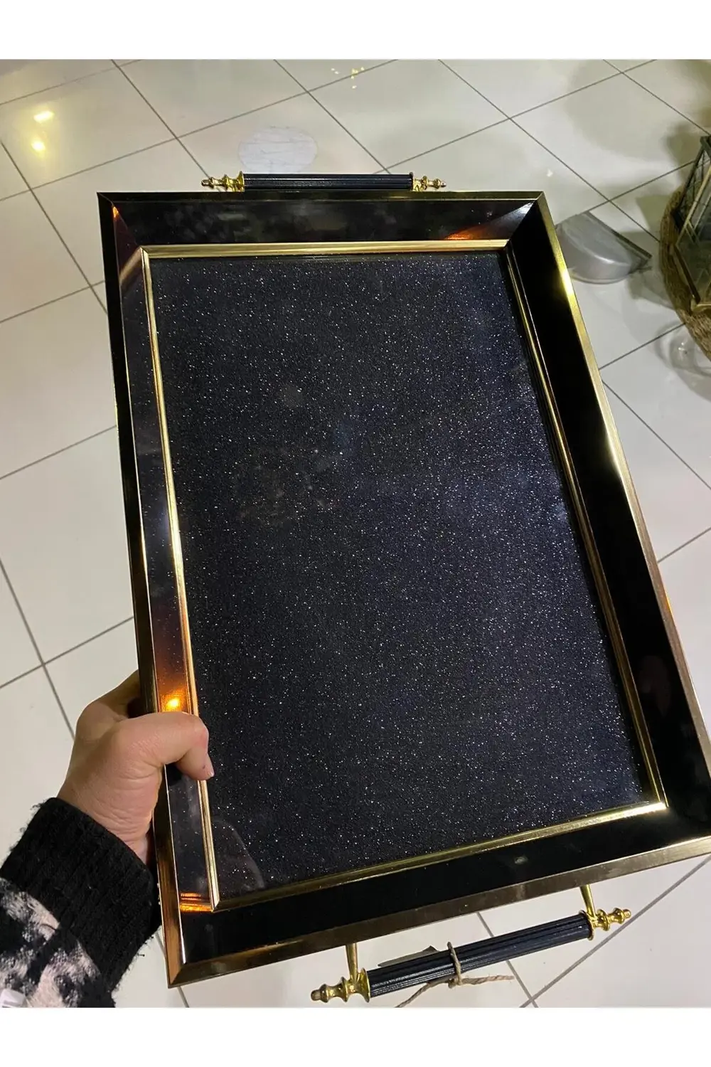 Hologram Ahşap Camlı Lüx Tepsi