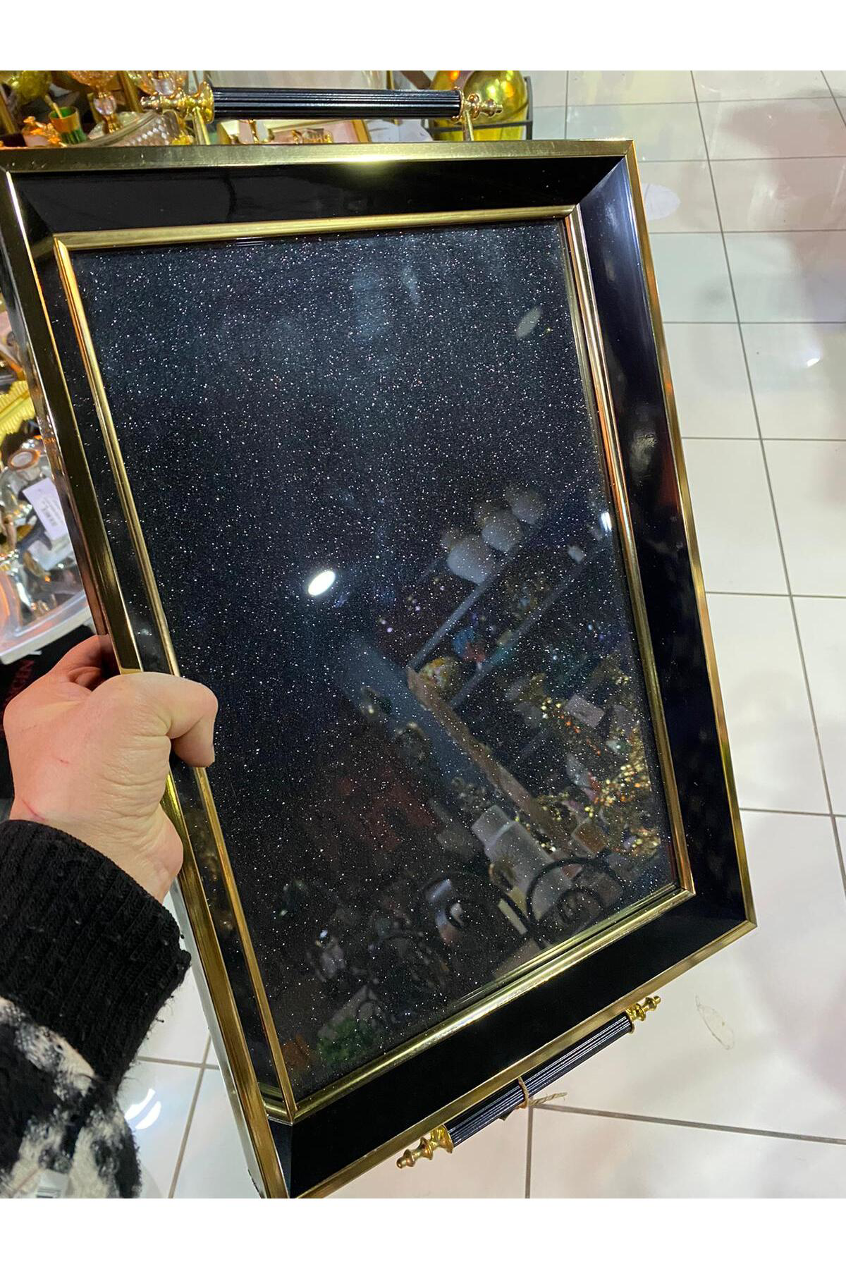 Elif Aksesuar Hologram Ahşap Camlı Lüx Tepsi