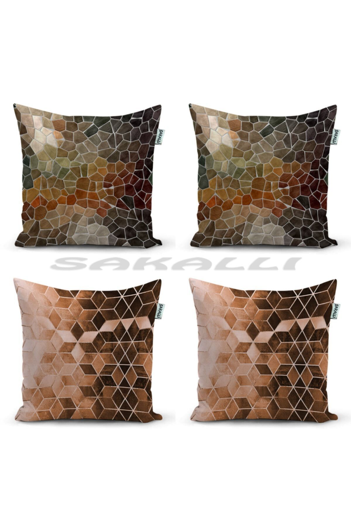 Sakallı Home 4Lü Kombin 3D Baskılı Dekoratif Kırlent Kılıfı