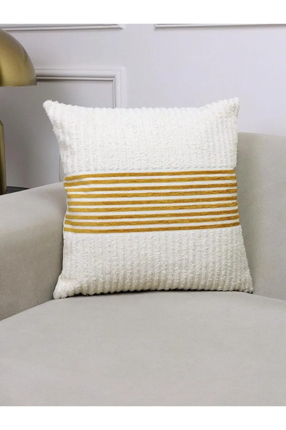 Home Ella Krem ve Hardal Çizgili 43x43 Kare Kırlent Kılıfı 43 x 4