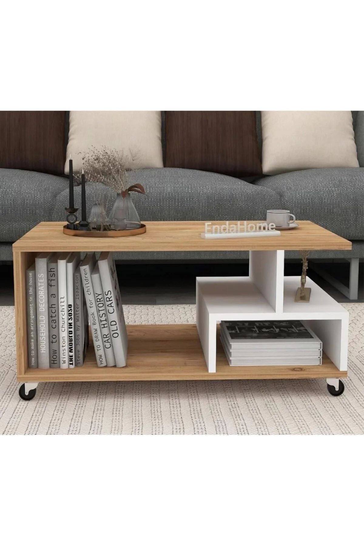 Home Enda Sultan Tekerli Orta Sehpa 86,5x50 cm Atlantik Çam