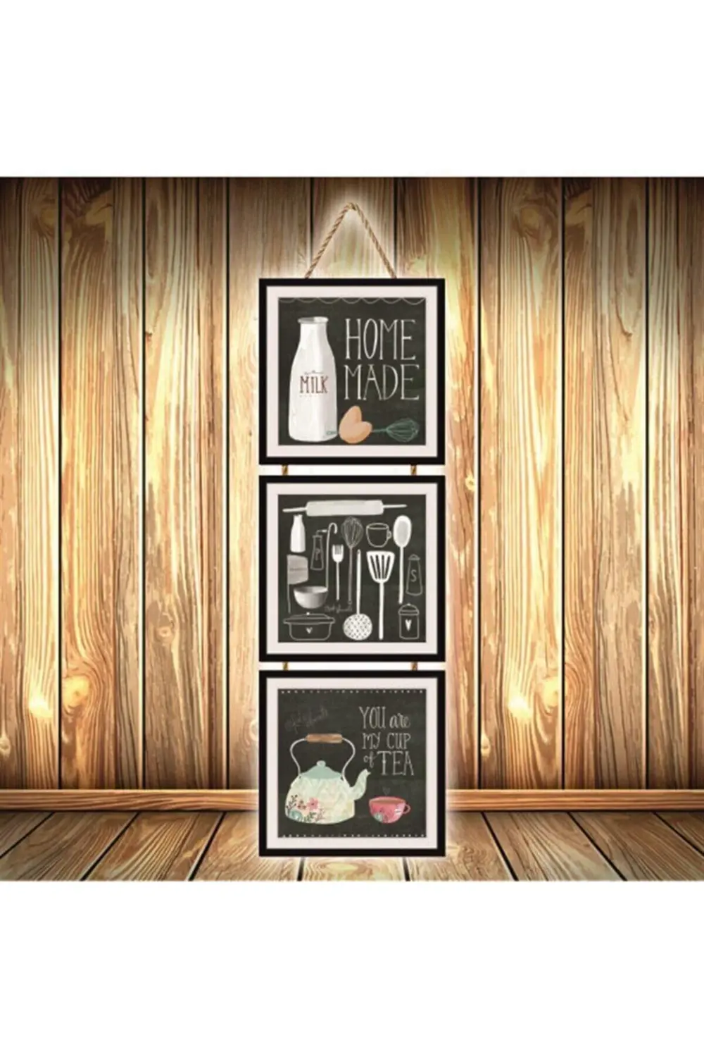 Home Made Tasarımlı Üçlü Retro Ahşap Poster Ü403