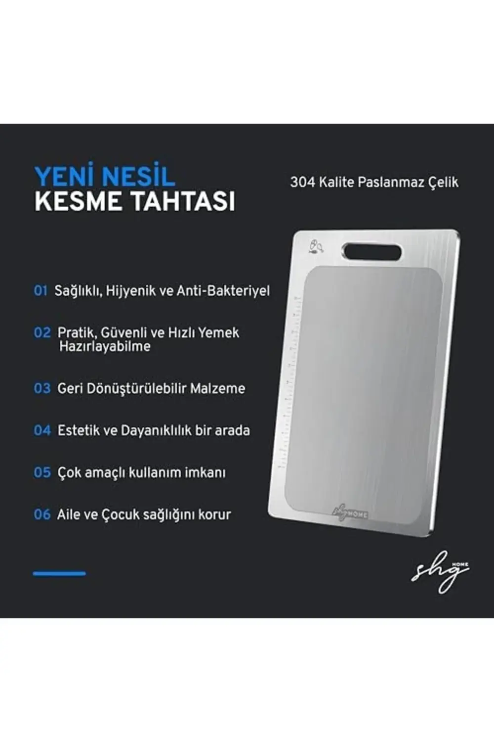 Home Özel Tasarımlı 304 Paslanmaz Çelik Kesme Tahtası 3lü set (Sa