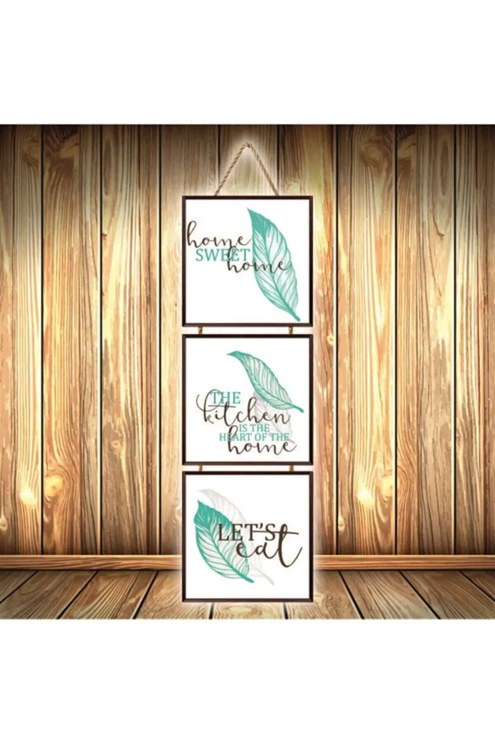 Home Sweet Home Tasarımlı Üçlü Retro Ahşap Poster Ü320